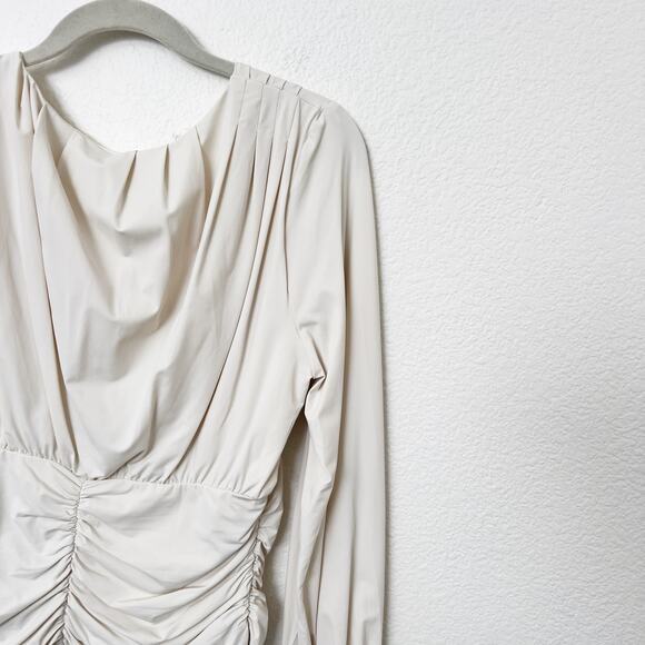 [Olia] White Draped V-Neck Ruched Waist Pleated Long Sleeve Blouse NWT Size XL - Picture 4 of 10